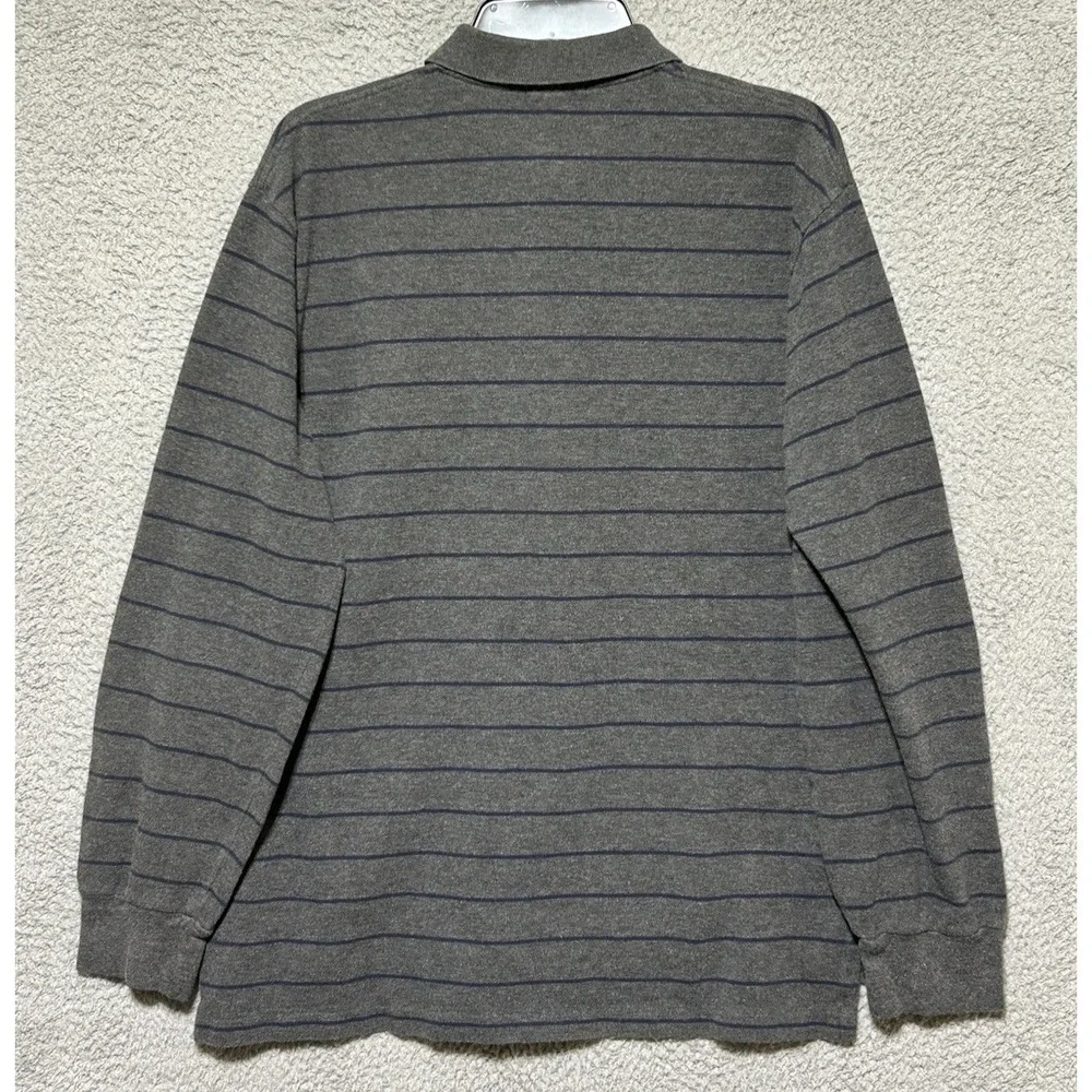 Vintage Polo Ralph Lauren Mens L Gray Striped Long Sleeve Polo Shirt